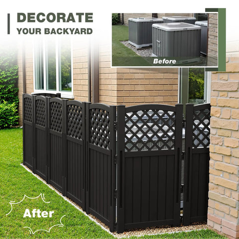 Outdoor Privacy Screen Fence For Trash Cans, Air Conditioners And Pool Equipment, 4 Panels, Black, Installed in Yard