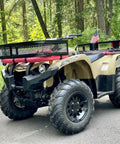 Heavy Duty ATV Front Cargo Basket With Mounting Kit 36 Inch Long 17 Inch Wide 6 Inch High Steel Mesh Rack in use on ATV