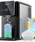 Countertop Nugget Ice Maker With Touchless Dispenser 40 Lbs Daily Output Portable Beverage Chiller serving pebble ice in glasses.