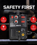 Front view of 175A MIG Welder With Synergistic Auto Settings, Voltage Fine Tuning, Gas MIG And Flux Core Welding, 240V