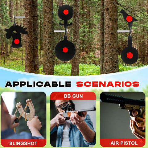 Three Piece BB Gun Target Set With Rotating Metal Animal Silhouettes Bear Bird And Rooster Spinner Targets For Rifle Airgun