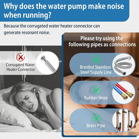 Image explaining noise issues with Instant Hot Water Recirculating Pump With Smart Timer Control and Heavy Duty Stainless Steel Head.