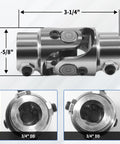Diagram of Three Quarter DD To Three Quarter DD Steering Shaft Universal U Joint Coupling In Chrome Steel Powder Coated Single Steering Shaft Joint With Three And A Quarter Inch Length And One And Five Eighths Inch Outer Diameter 35 Degree Max Angle 4000 RPM