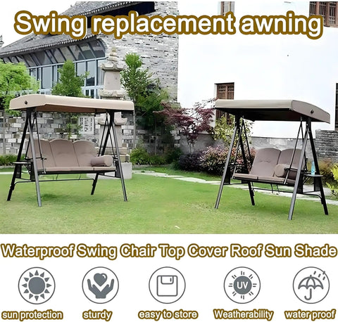 Heavy Duty Outdoor Swing Canopy Replacement Cover For 3 Seater Porch Swing All Weather Waterproof Khaki Top Shade