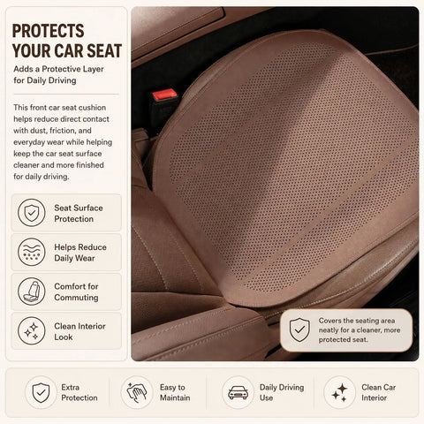 Breathable Car Seat Cushion Pad With Non Slip PU Surface For Mini Cooper SE Convertible And SUVs showing ventilated design and seat protection features.