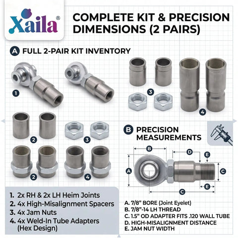 Beefy Chromoly 7/8-14 Heim Joint Rod End Kit With Right And Left Hand Threads For Custom 4x4 Steering Arms and Panhard Bars, full kit inventory.