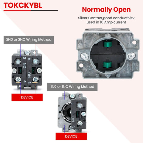 Back view of 22mm 3 Position Momentary Selector Switch, showing 2NO and 1NO wiring methods, Model XB2-20X/33.