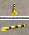 Heavy Duty Steel Bollard For Driveways And Parking Lots, yellow folding barrier on asphalt surface