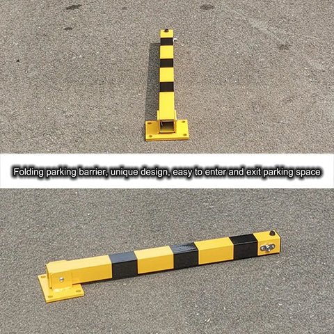 Heavy Duty Steel Bollard For Driveways And Parking Lots, yellow folding barrier on asphalt surface