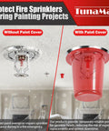 Paint Proof Magnetic Fire Sprinkler Head Covers 10 Pack Reusable Overspray Shields For Contractor Renovation And Interior Painting Jobsites In Bold Red protecting a fire sprinkler from paint.
