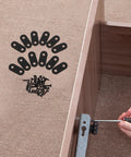 Black Stainless Steel Flat Brace Brackets Set For DIY Woodworking, 12 Predrilled Corner Plates with screws being installed on wood panel