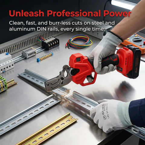 Rechargeable Electric DIN Rail Cutter Tool With Double Groove For 35mm Wide And 7.5mm High Aluminum And Steel Rails Portable Pro Grade Cutter For Clean Fast Professional Cuts cutting DIN rail