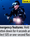 Diver using the Underwater Photo And Video Light Beast 2500 Lumen COB LED with a 120-degree wide beam for emergency signaling