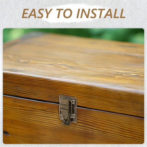Old School Metal Clasp Latch Set For Jewelry Boxes And Chests, 2 Pieces Of Small Iron Hasp Latches, Easy Install shown on wooden box