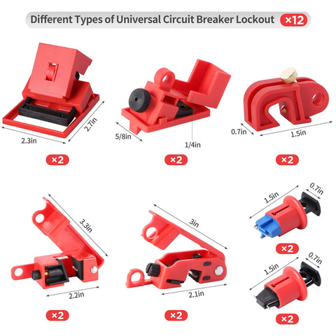 Pro Grade 73 Piece OSHA Compliant Lockout Tagout Kit with universal circuit breaker lockout devices shown