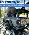 Heavy Duty 15 Inch 30 Pound Gas Struts And Spring Lift Supports No Sweat Drop In Swap For Truck Caps Camper Shells Window Leers Canopy Toolboxes And Lockers Pair on gray truck with A.R.E camper shell.