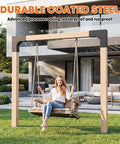 4 Pack Pergola Bracket Kit Sets, 2-Way L Shaped Corner Brackets For 3.5 By 3.5 Inch Wood Posts installed on garden swing