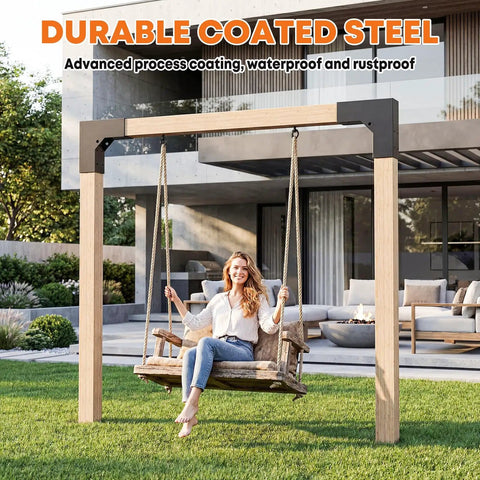 4 Pack Pergola Bracket Kit Sets, 2-Way L Shaped Corner Brackets For 3.5 By 3.5 Inch Wood Posts installed on garden swing