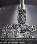 Close-up of 5 Pcs Carbide Rotary Burr Set Three Thirty Second Inch Shank One Quarter Inch Head Double Cut Cylindrical Ball Nose Die