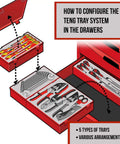 Drop Dead Solid 73 Piece Impact Socket Set With 3/8 And 1/2 Inch Drive Metric Deep Regular Sockets Full Accessory Kit In Rugged Eva Storage Case with organized tools.