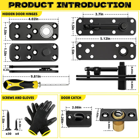 Product introduction image of Hidden Door Hinge With 360 Degree Pivot, Beefy Heavy Duty Stainless Steel, 570 Pound Load Capacity with specs.