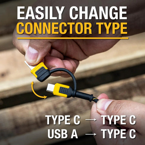 Hands showing Workhorse 2 In 1 USB C To USB C Cable With Adapter 60W PD Fast Charging And Data Sync Type C Charger Cable for versatile use