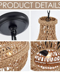 Details of Rustic Hemp Rope Pendant Light With Handwoven Shade 3 Light Vintage Style Chandelier Farmhouse Dining Room