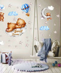 Moon And Stars Sleeping Bear Wall Stickers Set For Nursery Decor Cozy Baby Room With Dreamy Hot Air Balloon Night Sky Theme Vinyl Peel And Stick Wall Decals