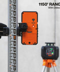 Green Self Leveling Rotary Laser Level Kit With Plumb Spot For Pro Grade Precision In Horizontal And Vertical Alignment, 1150 Foot Range With Detector, Rechargeable, Tripod, 9 Foot Grade Rod, Carrying Case, Class 3R, detector on grade rod