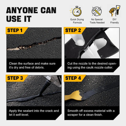 Heavy Duty Concrete Crack Filler And Asphalt Sealant 2 Pack Oil Based Self Leveling Driveway Repair Patch steps for application process with useful tips