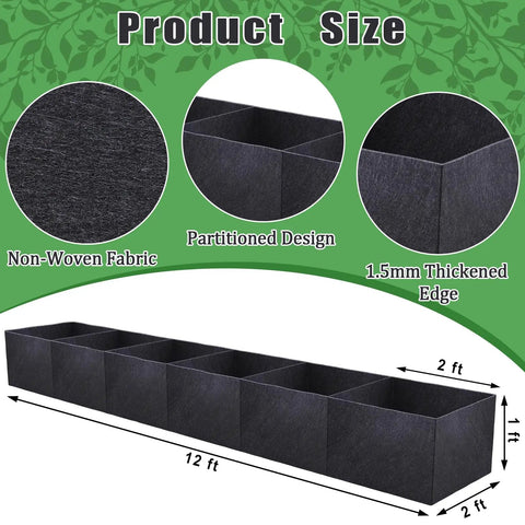 12x2x1ft Fabric Raised Garden Bed For Outdoors Nonwoven Planter Box Easy Setup No Tools Needed shown in black fabric with compartments