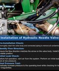 Installation instructions for Three Quarter Inch NPT Ports Hydraulic Flow Control Needle Valve 5800 PSI bidirectional.