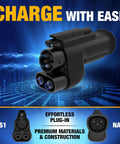 Nacs To Ccs1 Electric Vehicle Charging Adapter Drops Straight On Tesla Networks For Hella Fast Power Up To Five Hundred Amps showing black charging connector.
