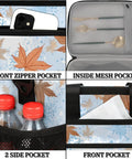 Front zipper, inside mesh pocket, side pocket, front pocket details of Insulated Picnic Backpack With Lunch Box For Women And Men Portable Tote Keeps Food Fresh For Beach Park Work Travel Office Camp Or Day Trips