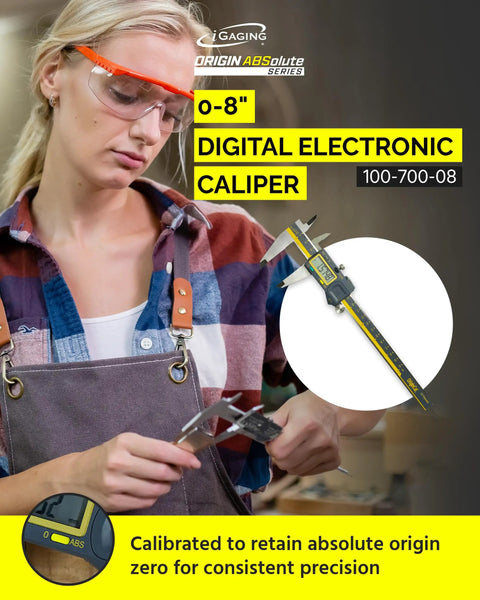 Absolute Origin Digital Caliper 0-8 Inches, IP54 Stainless Steel, SPC USB Output, Inch And Metric Modes in use
