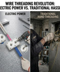 Ultimate Drill Powered Wire Puller For Electricians: Compact Cable Tugger Tool shown side by side with traditional hand threading method.