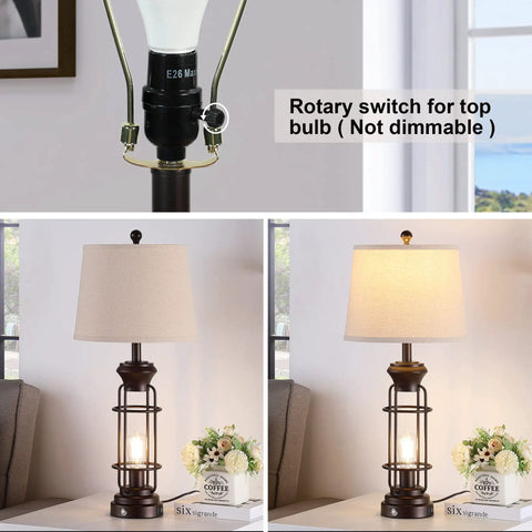 Set Of 2 Farmhouse Tall Table Lamps For Living Room And Bedroom, Oil Rubbed Bronze Finish With White Oatmeal Linen Shade displayed