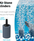 Close-up of air stone cylinders producing bubbles in aquarium. Part of All In One 13 Ft Airline Tubing Aquarium Air Pump Kit With Air Stones Check Valves Suction Cups And Connectors For No Fuss Aeration Setup Suitable For Freshwater And Saltwater Tanks.