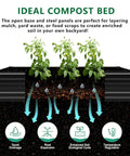 Compost flow diagram with 12 By 4 By 1.5 Foot Galvanized Raised Garden Bed Black for outdoor planting, illustrating soil benefits.
