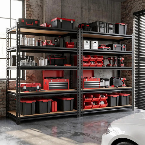 5 Tier Beefy Heavy Duty Metal Storage Shelving Rack With Adjustable Shelves, 3000 Lb Total Capacity, 60 Inch High, 28 Inch Wide, 12 Inch Deep in garage