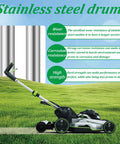 Stainless Steel Lawn Striping Kit For 21-Inch EGO Walk-Behind Mowers AR2100 showing mower with stainless steel drum on grass
