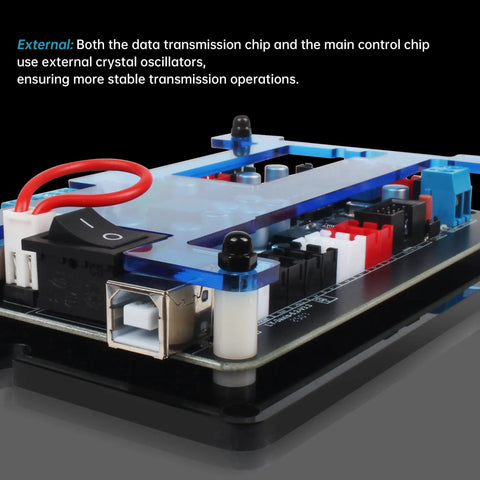 Close-up of 3 Axis GRBL CNC Engraver Controller Board with 36V DC Input and USB ports, showing connectivity and components.
