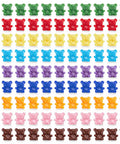 Super Cool Rainbow Counting Bears Set With Nine Rad Colors Perfect For Toddler Math Manipulatives And Preschool Activities showing colorful plastic counting bears in rows.