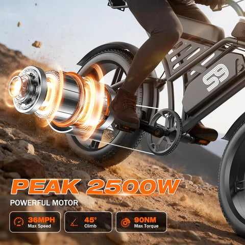 Side view of All Terrain Fat Tire Electric Bike For Adults With 36 MPH Top Speed, 2500W peak motor on rocky trail