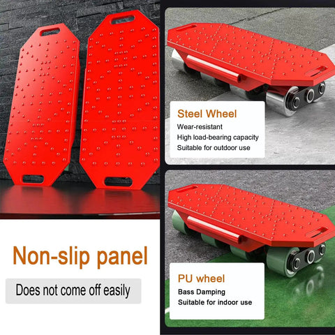 Heavy Duty Machine Dolly Low Profile Moving Cart With Thickened Steel Plate showing non-slip panel and steel wheels.