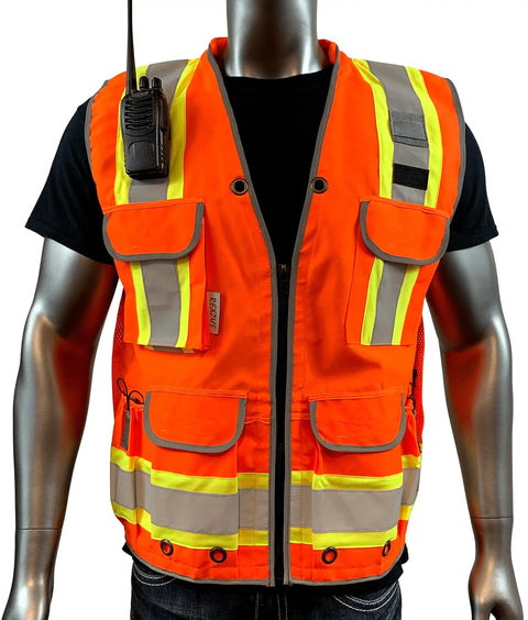 Two Tone Class 2 Heavy Woven Hi Viz Engineer Jacket In 300D Oxford Front And Polyester Mesh Back With 3M 8712 Reflective Tape