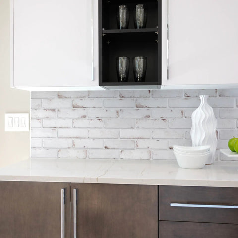 Peel And Stick Backsplash Tiles Brik Toscana X Large 5 Sheets 21.28 X 10.86 Inches 3D Stick On Tiles for kitchen in white and rusty red