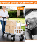 Heavy Duty 4 In 1 Convertible Hand Truck Dolly Cart With 1000 Lbs Capacity, in use transporting boxes outdoors.
