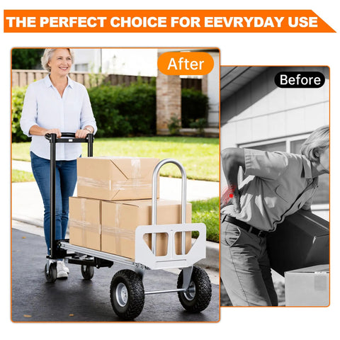 Heavy Duty 4 In 1 Convertible Hand Truck Dolly Cart With 1000 Lbs Capacity, in use transporting boxes outdoors.