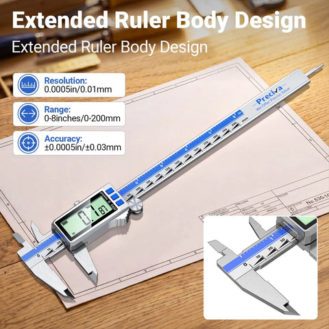 Heavy Duty Digital Caliper Eight Inch Rechargeable Stainless Steel Gauge With Type C Charging Port Auto Power Off Precision Measuring Tool Straight Up Gonna Nail Every Cut For Busy Makers